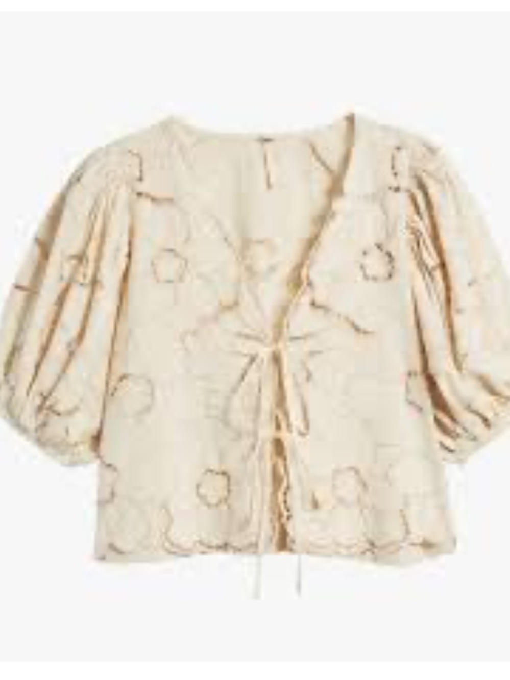 Free People June Cream Embroidered Tie-Front Top